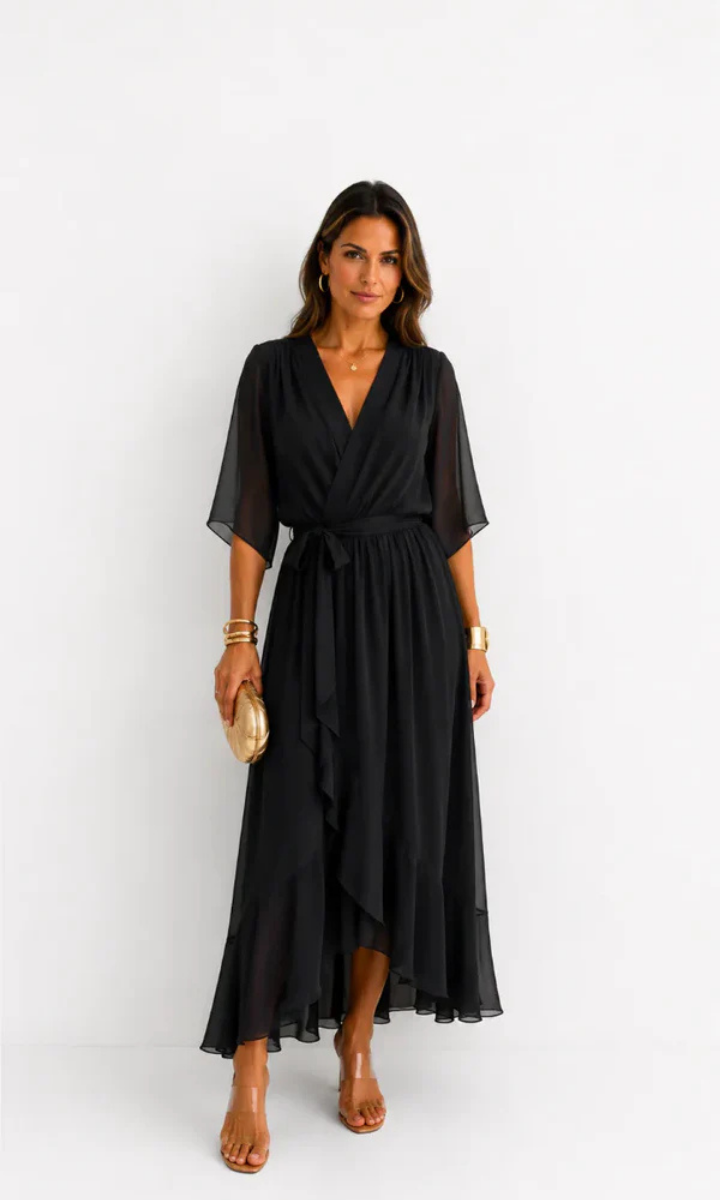 Amoret™ | Elegant Chiffon Wrap Maxi Dress