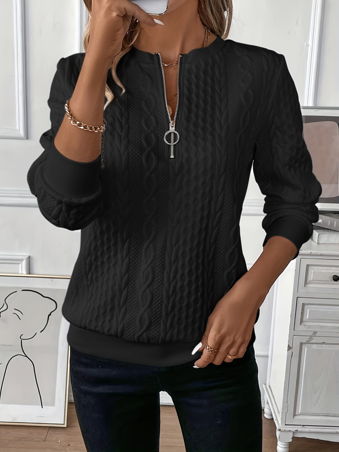 Dawn™ | Cozy Cable Knit Half Zip Sweater