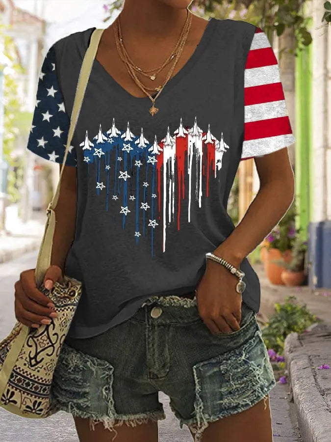 Women's Flag Independence Day Printed Casual T-Shirt