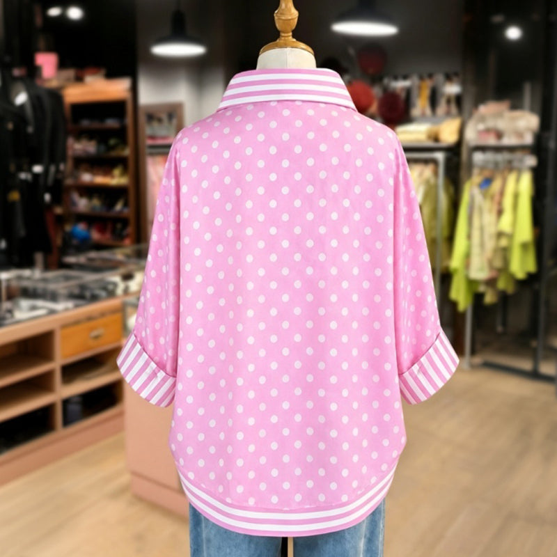 Casual Polka Dot and Striped Blouse