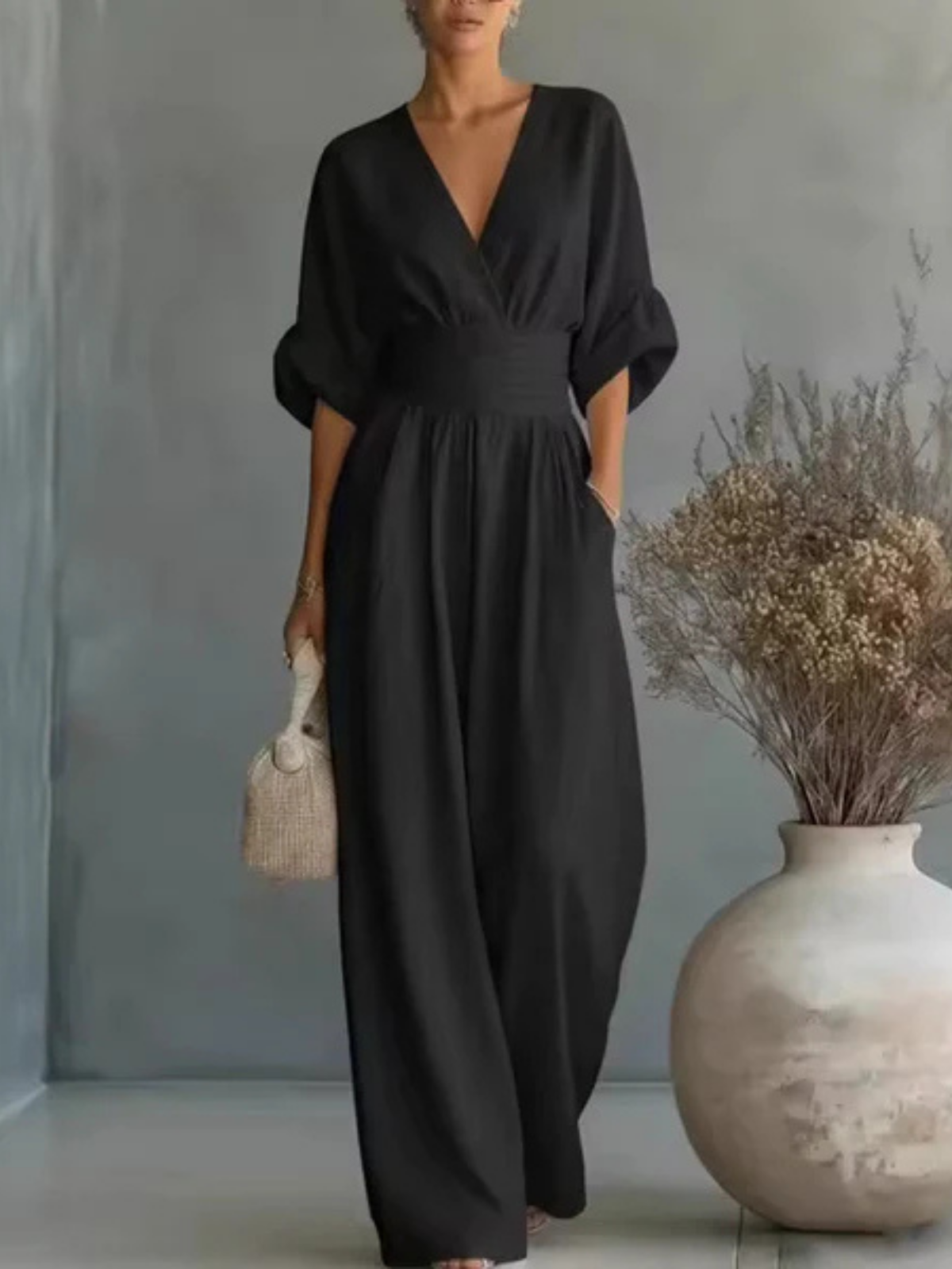 Georgina | Deep V-Neck Elegant Wide-Leg Jumpsuit