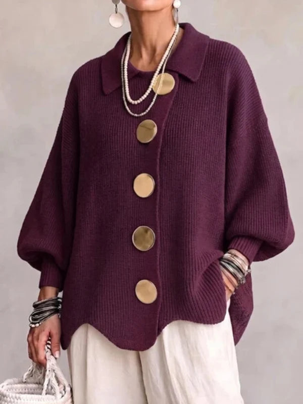 Kimberly™ | Oversized Collared Cardigan With Large Metal Buttons