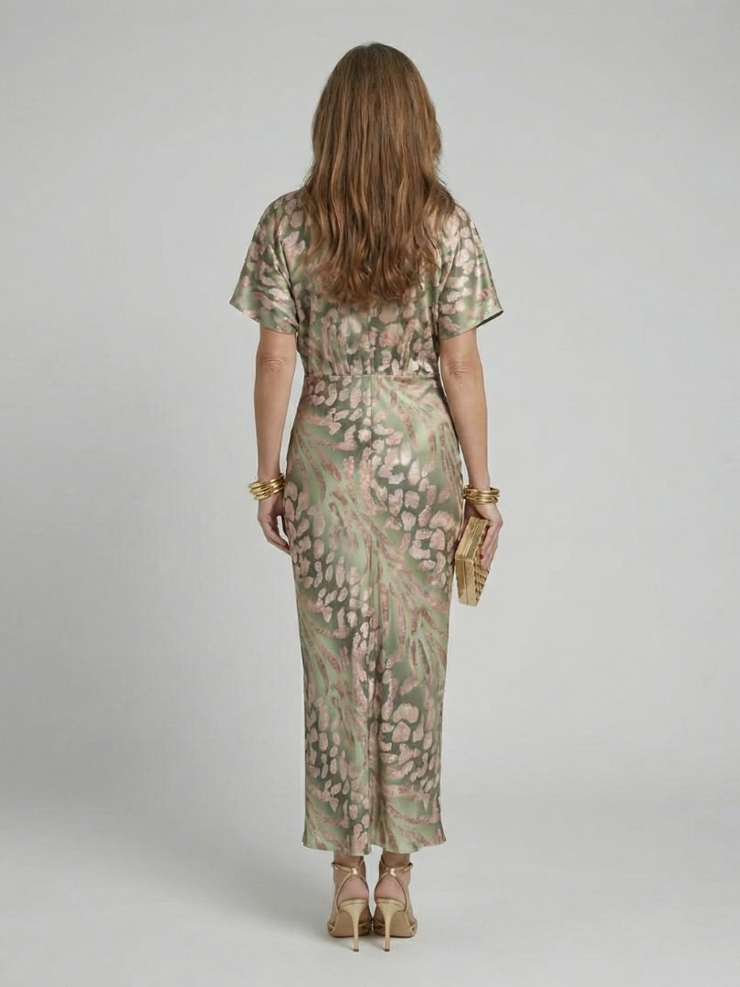 Kendra™ | Abstract Print V Neck Twist Waist Midi Dress