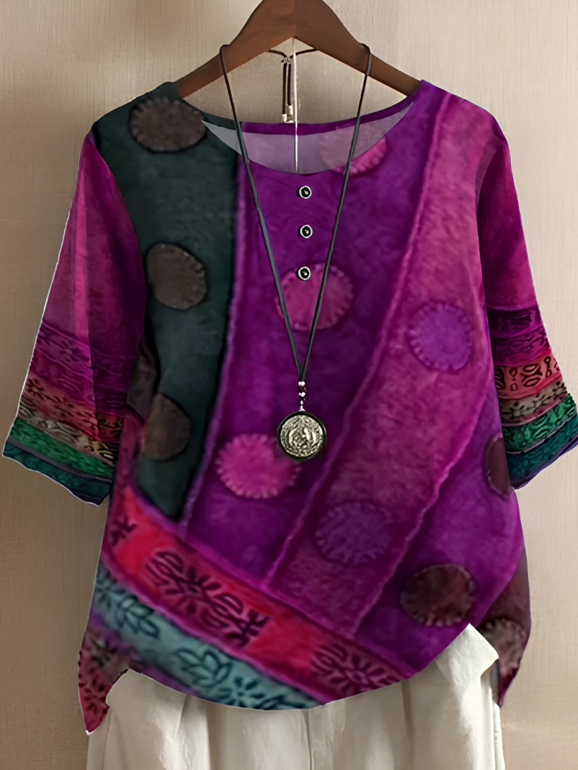 Gwendara™ | Vintage Boho Print Button Top