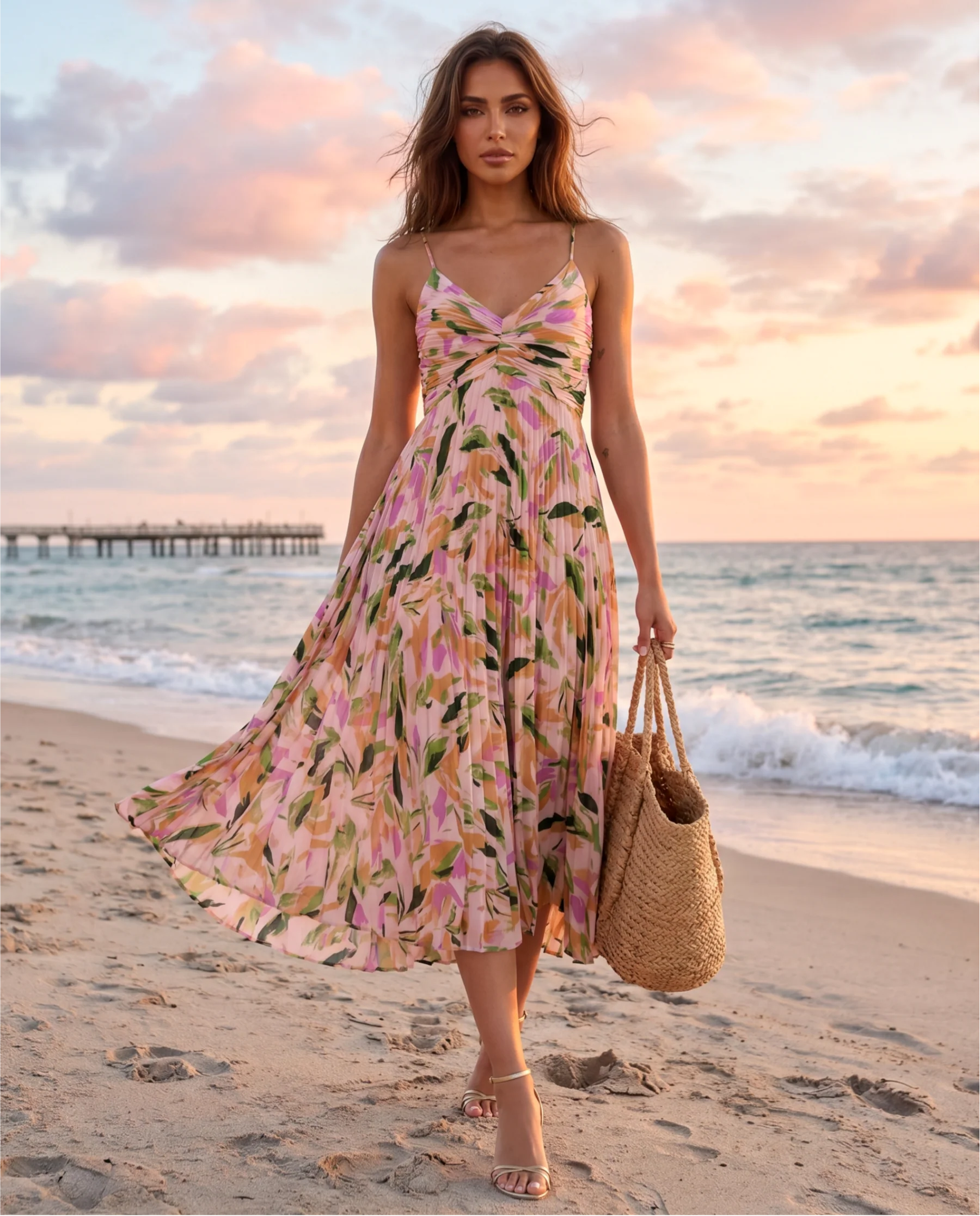 Maelle™ | Abstract Pleated Midi Dress