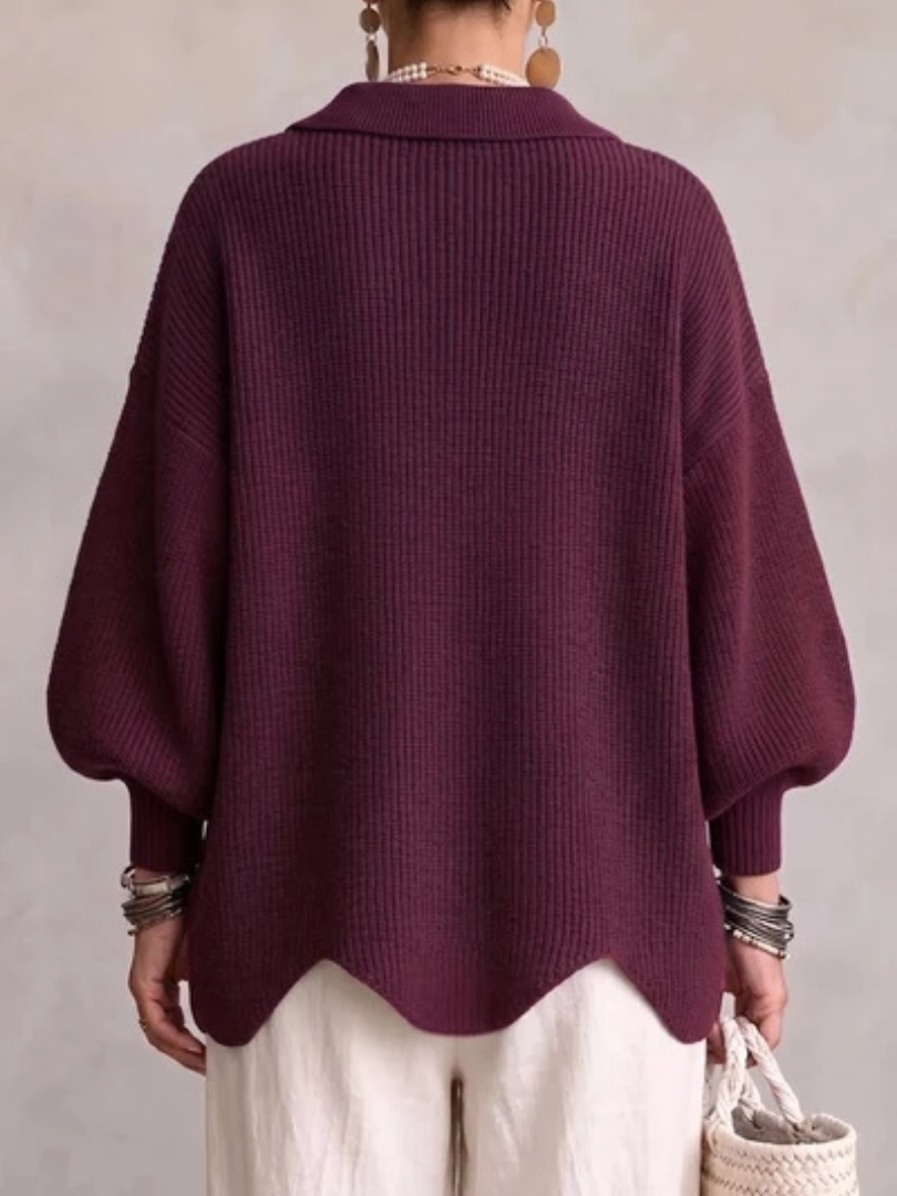 Michele™ | Oversized Collared Cardigan With Large Metal Buttons
