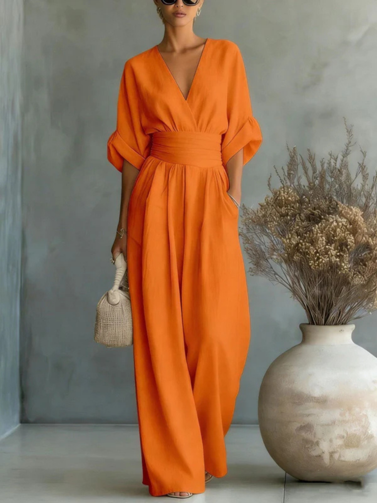 Georgina | Deep V-Neck Elegant Wide-Leg Jumpsuit