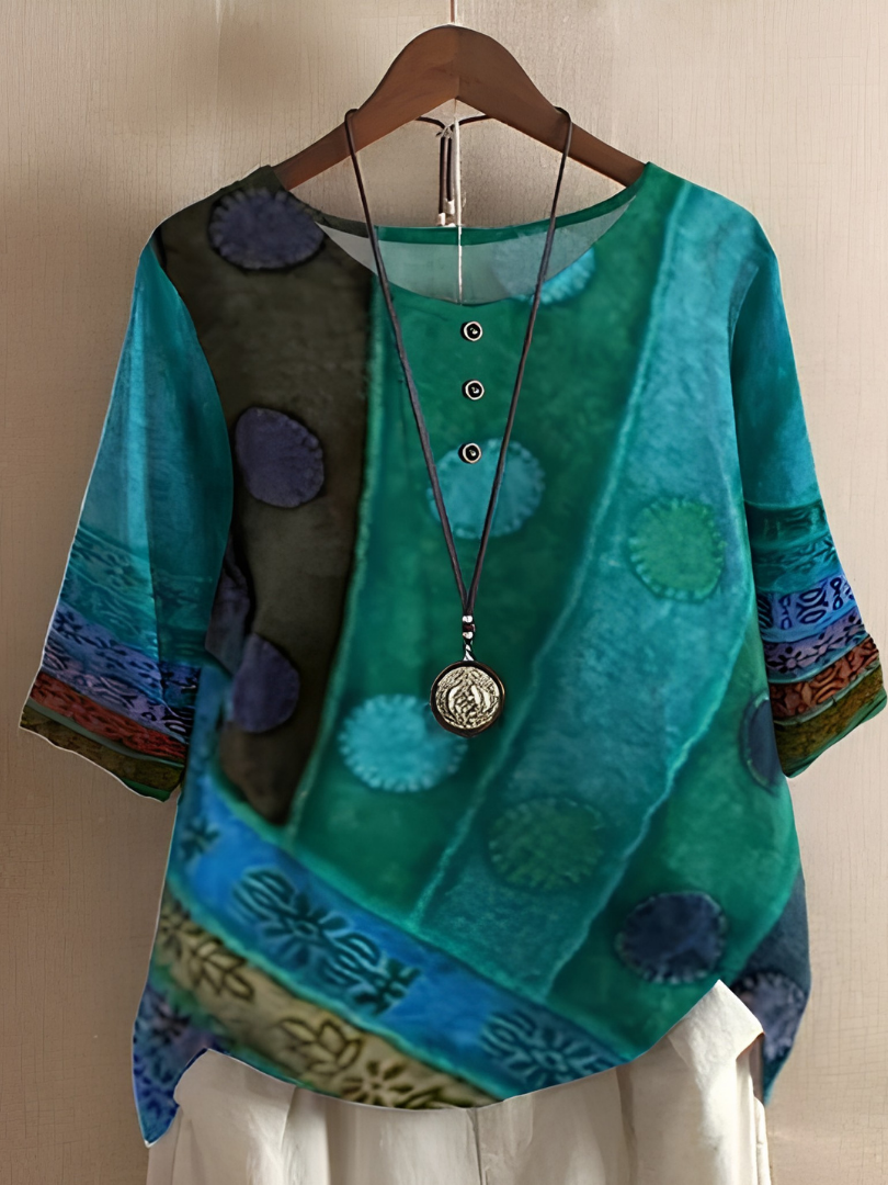 Gwendara™ | Vintage Boho Print Button Top