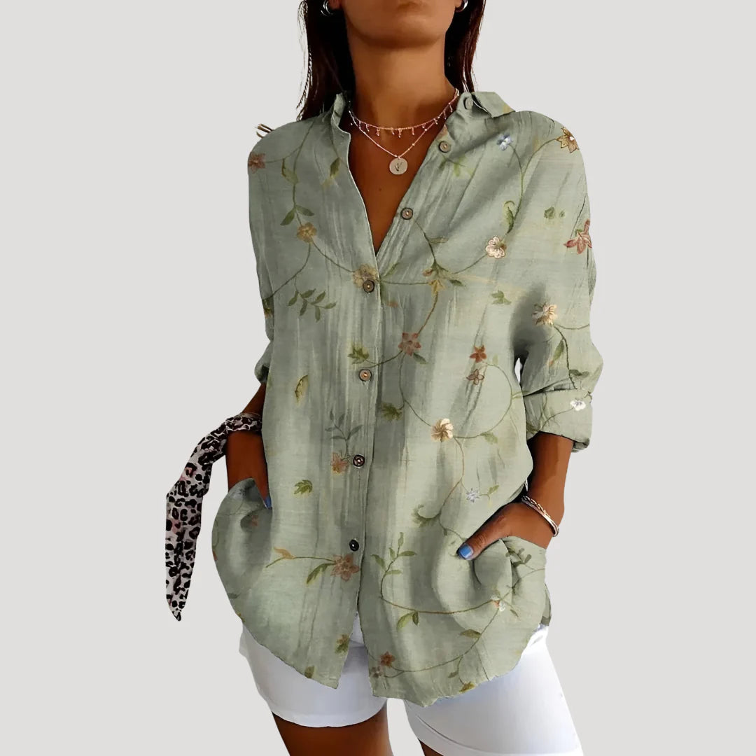 Kalina™ | Summer Floral Print Button Front Blouse