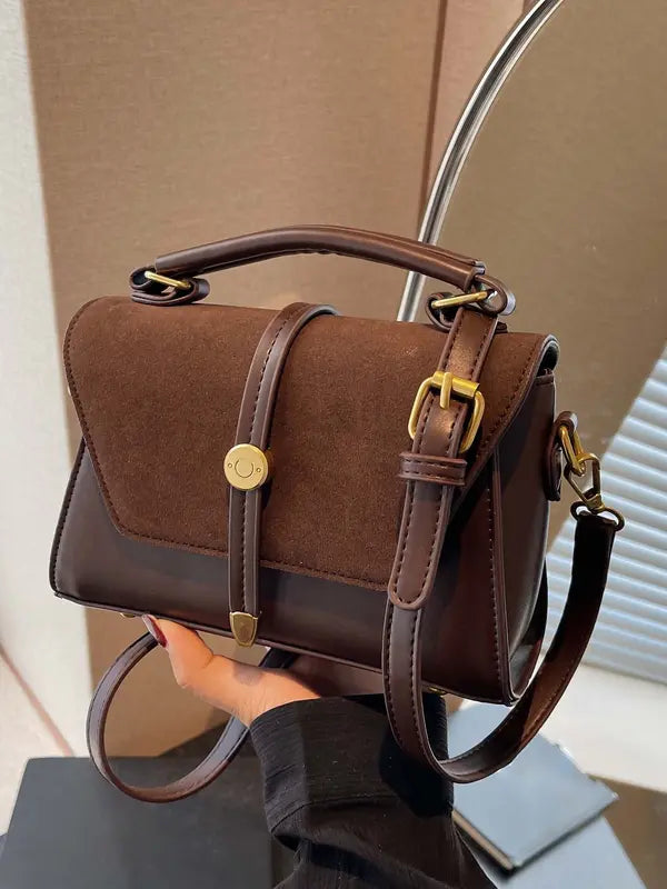 MARLYNN™ - Vintage-Style Small Square Shoulder Crossbody Bag with Contrast Stitching