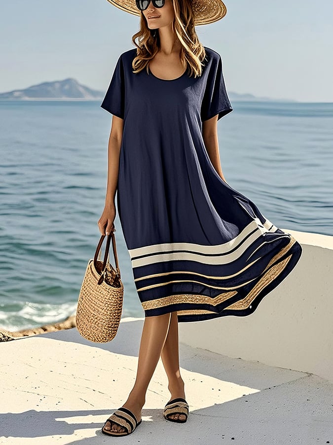 Women'S Loose Striped Print Dress