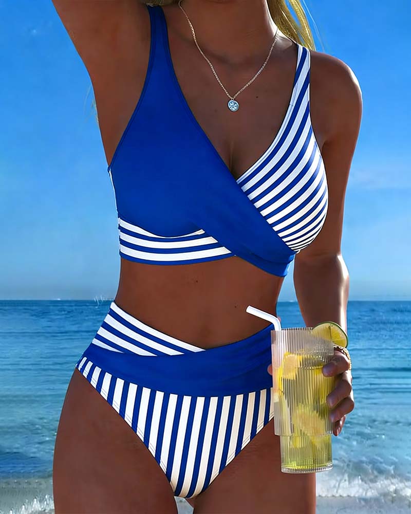 Bikini Crossed Stripes Printed