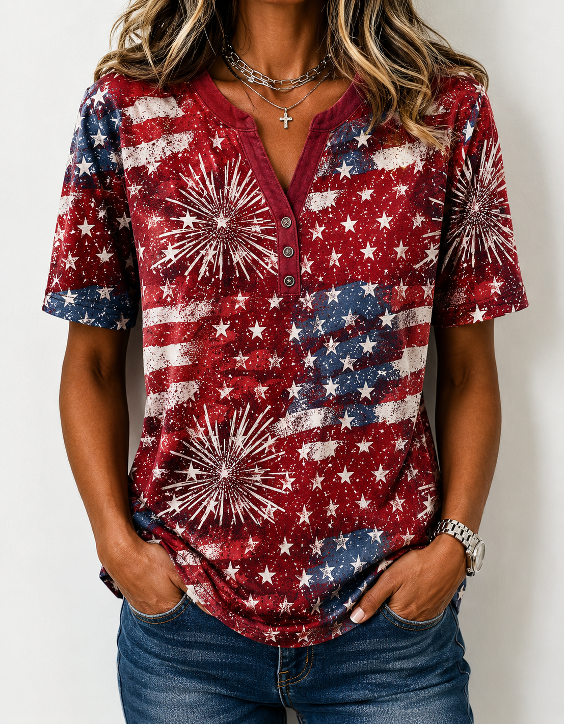 Women's American Flag 250th Anniversary Short Sleeved Blouse