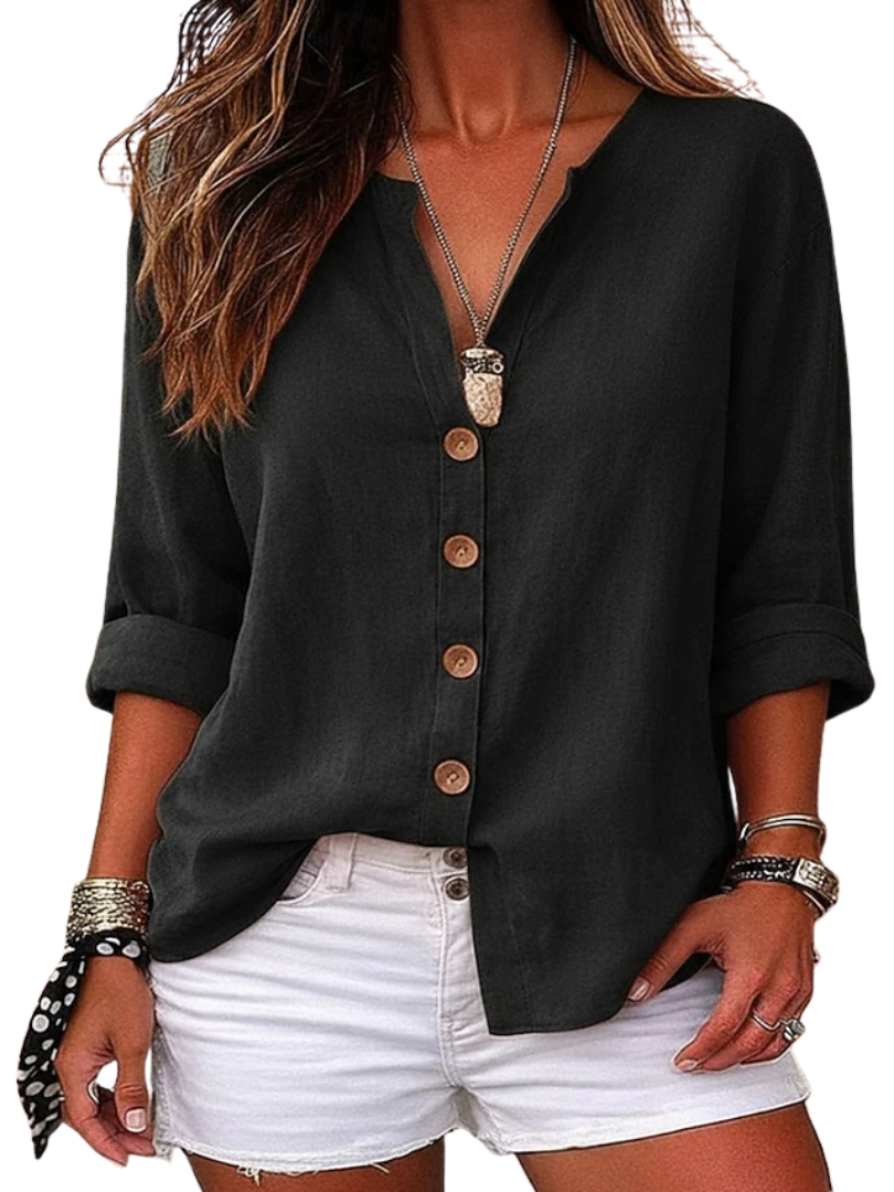 Georgie™ | Relaxed V-neck Linen Women's Shirt