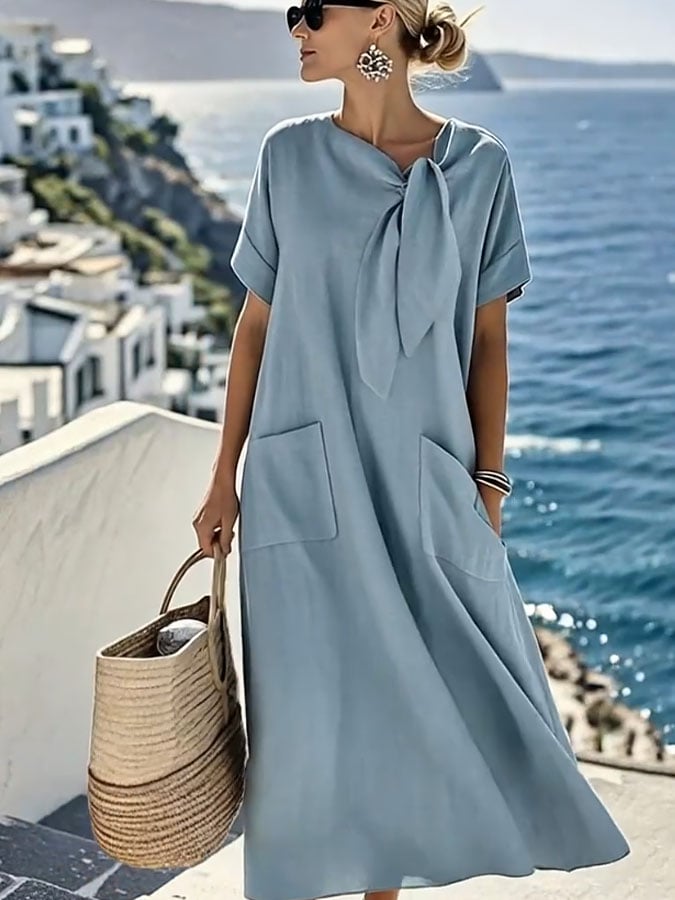 Women'S Solid Color Loose Pocket Dress