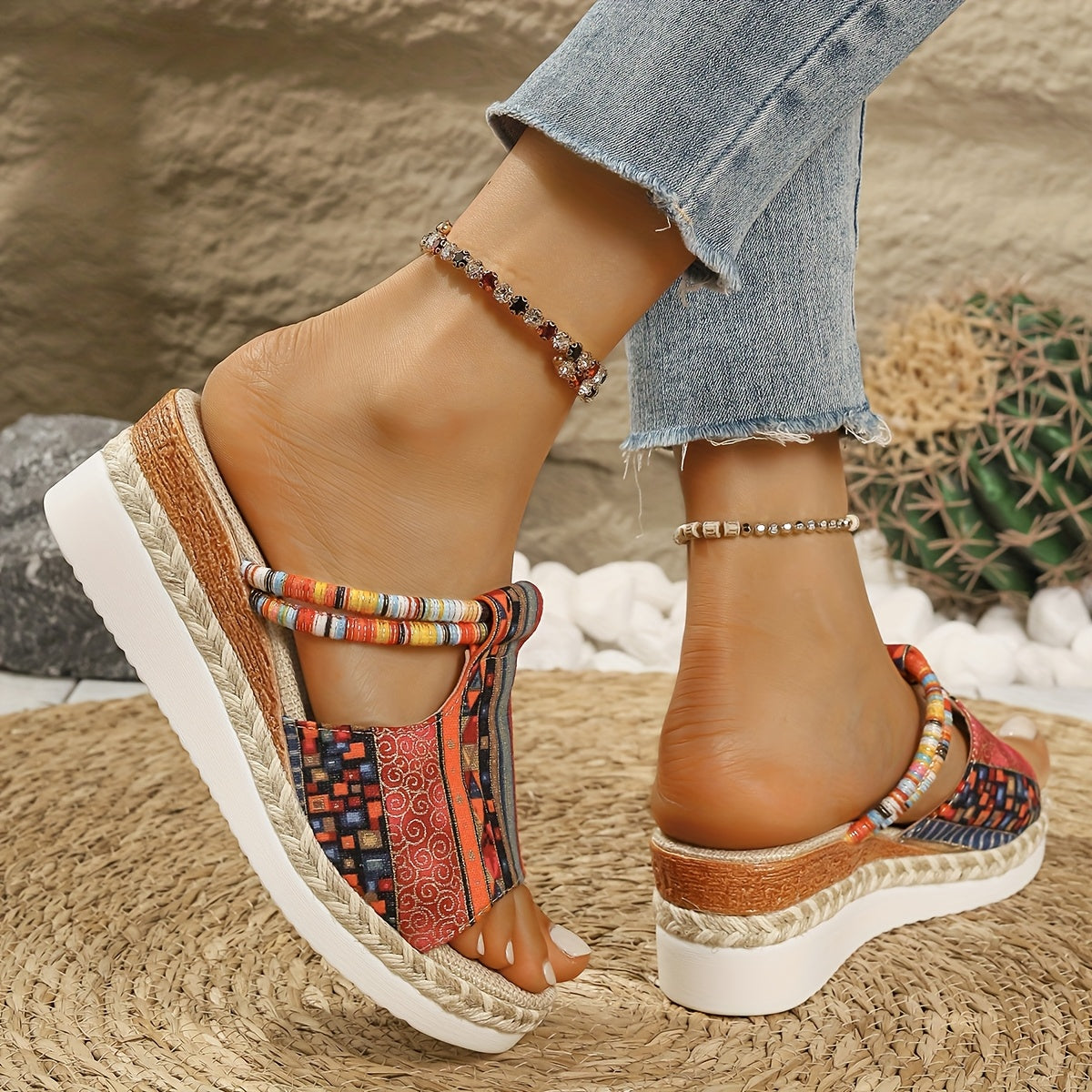 Cynthia™ | Bohemian Printed Platform Wedge Sandals