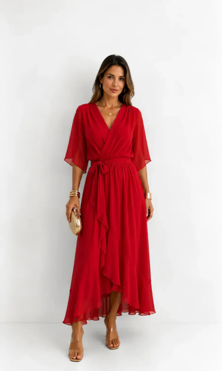 Amoret™ | Elegant Chiffon Wrap Maxi Dress