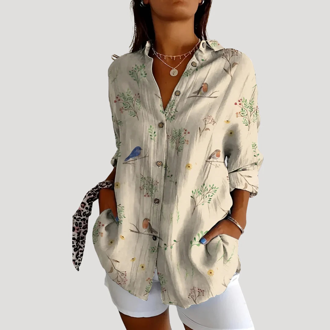 Kalina™ | Summer Floral Print Button Front Blouse