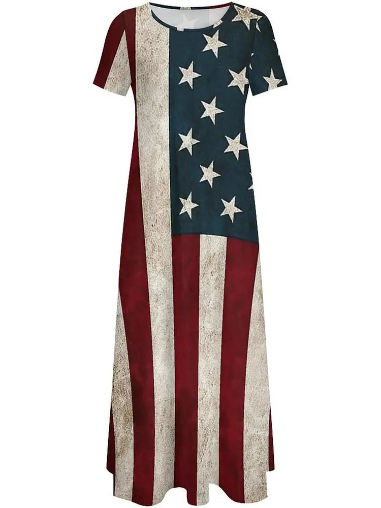 Womens Independence Day American Flag Classic Midi Dress