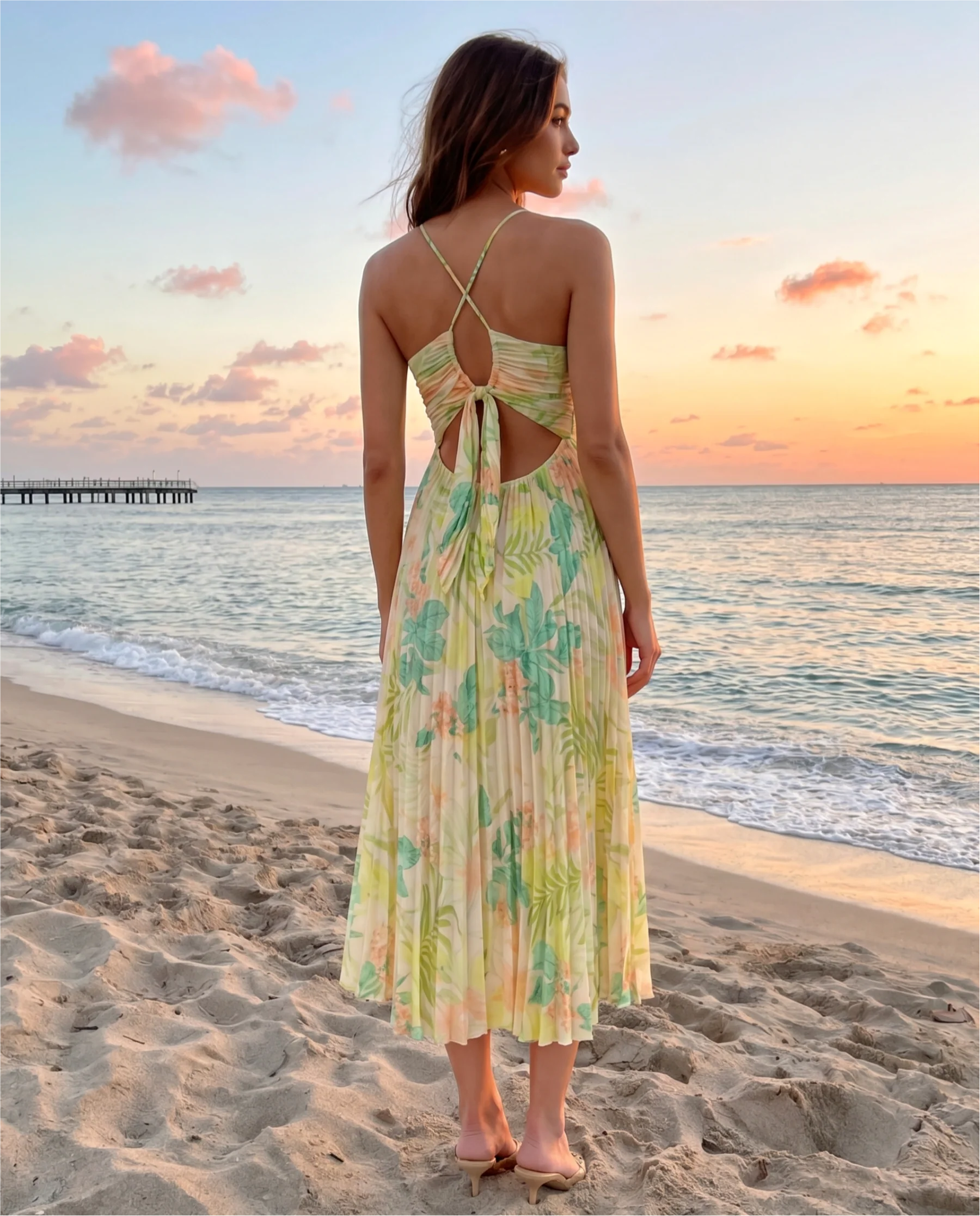 Elviana™ | Floral Pleated Midi Dress