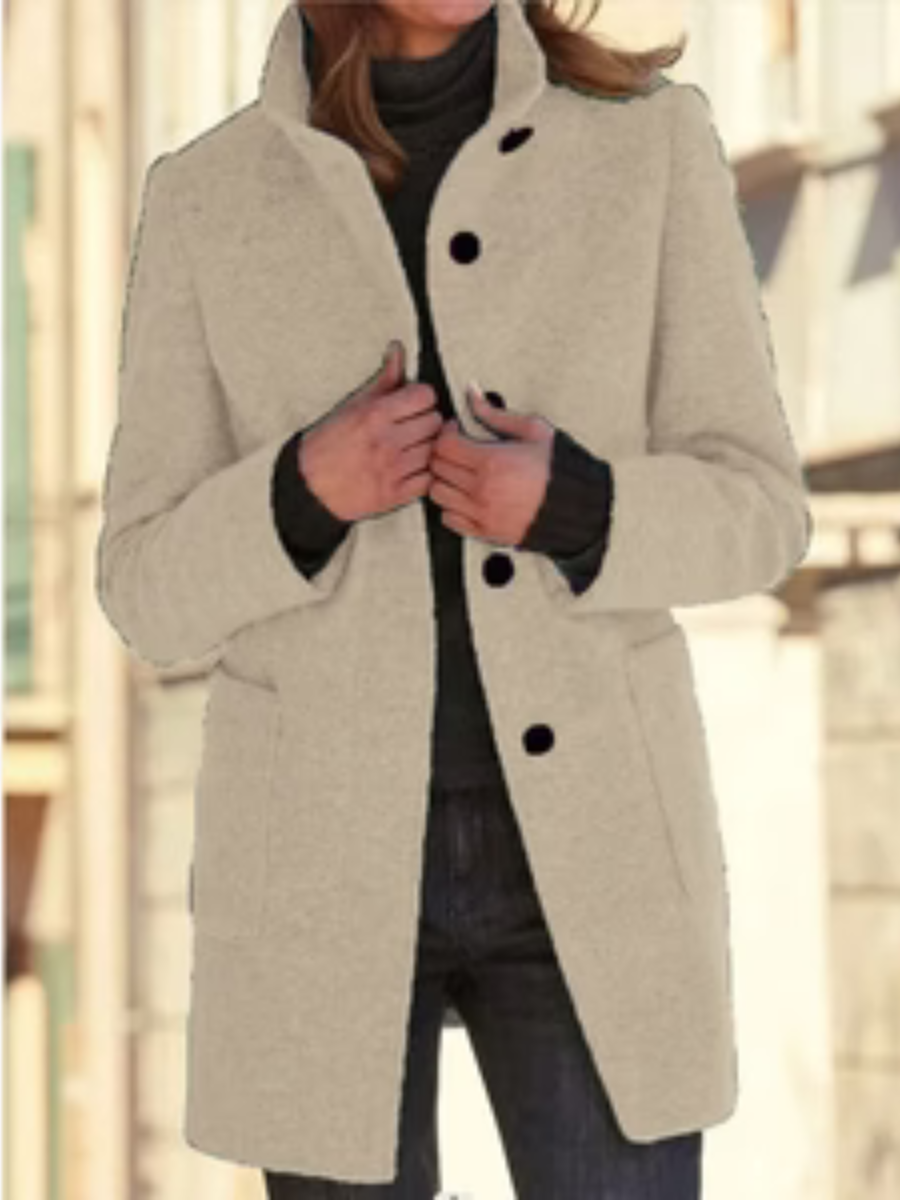 Courtney™ | Classic Button Front Stand Collar Coat