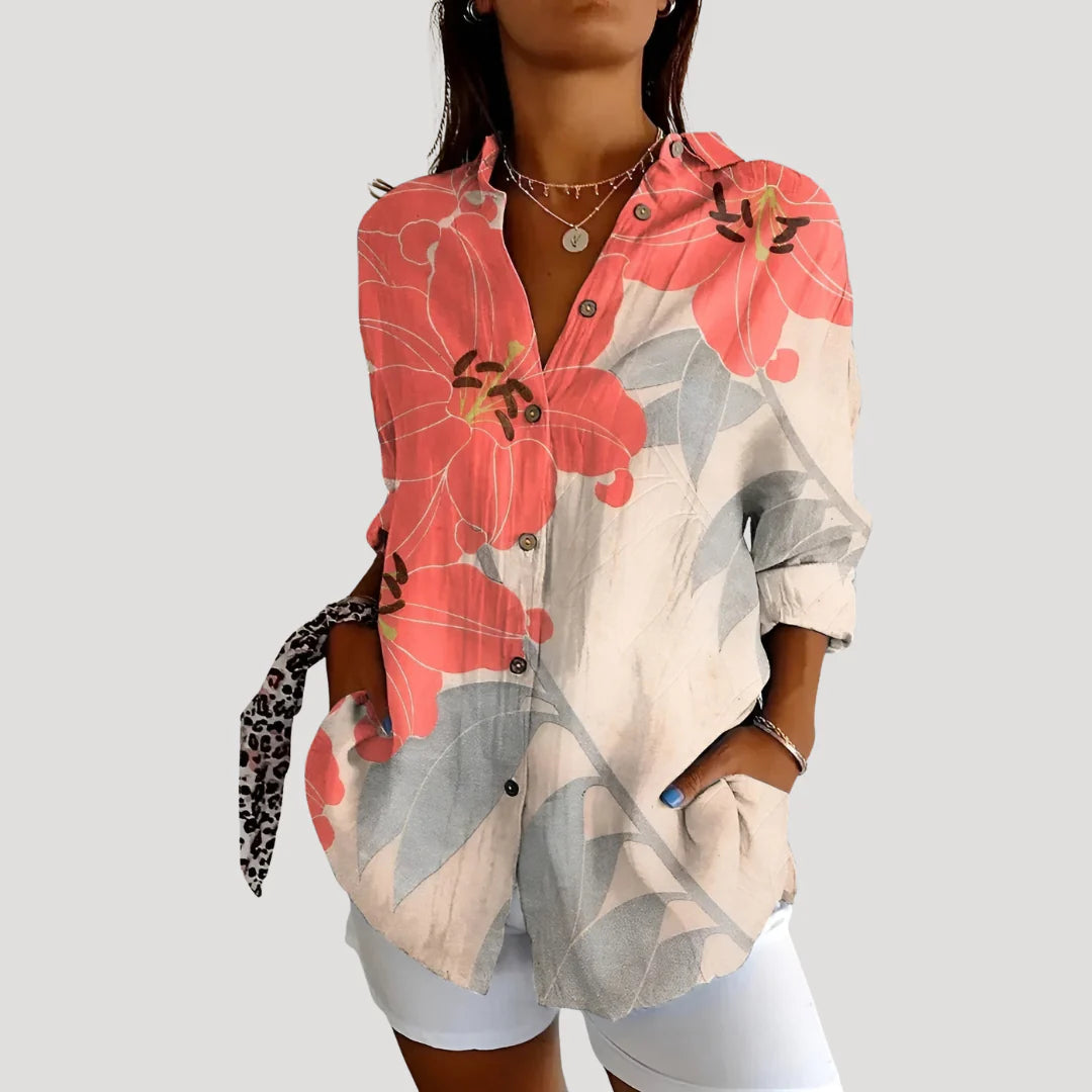Kalina™ | Summer Floral Print Button Front Blouse