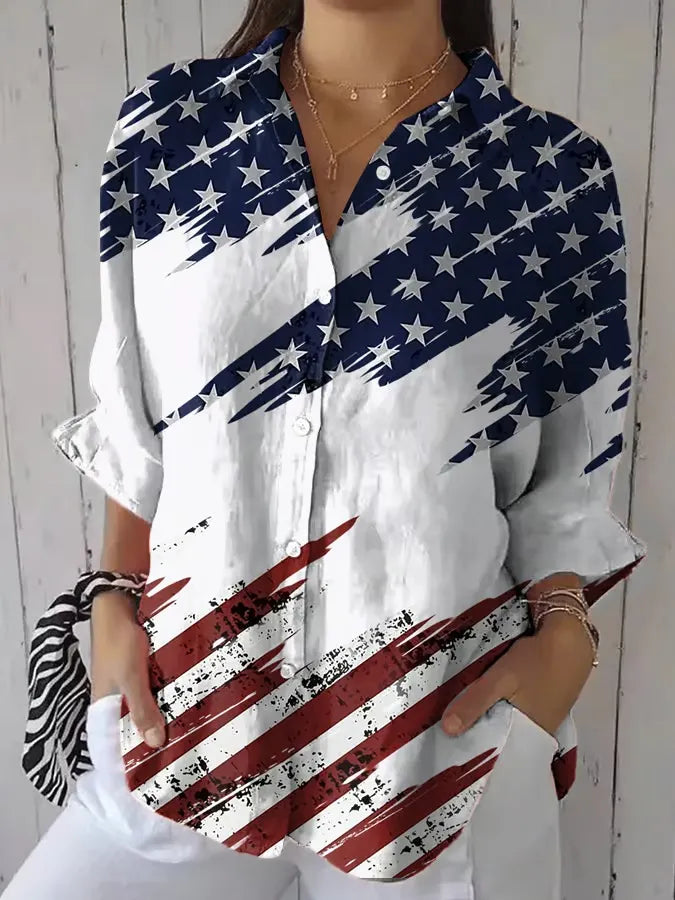 Women's Vintage Flag Print Casual Shirt