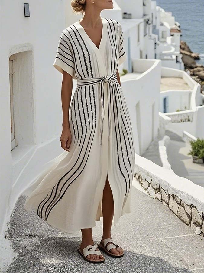 Women'S Loose Striped Print Dress