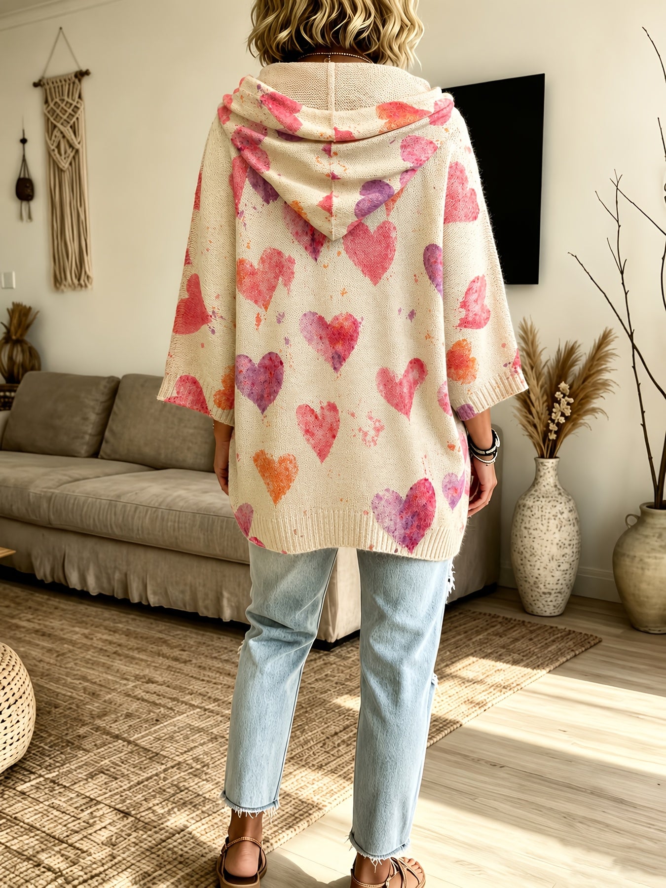 Daniella™ | Heart Print Hooded Knit Sweater
