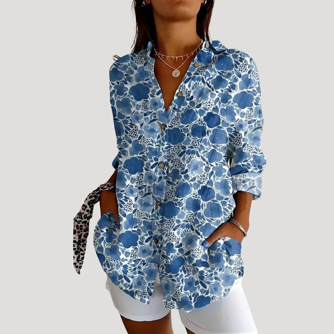 Kalina™ | Summer Floral Print Button Front Blouse