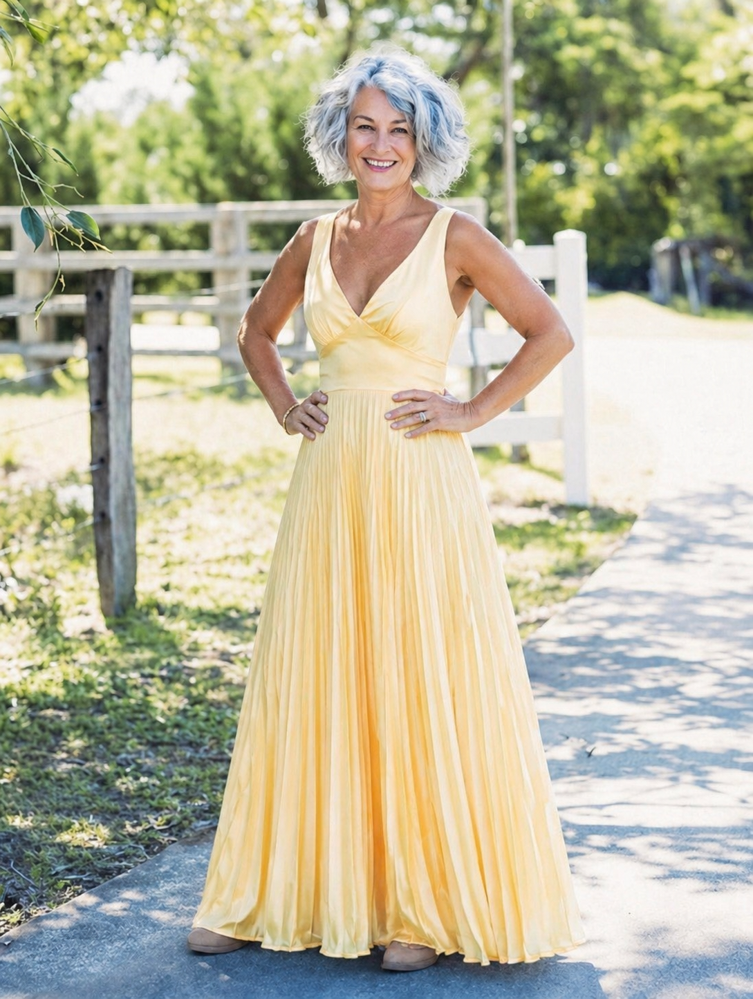 MALKA™ | Pleated V-Neck Maxi Dress