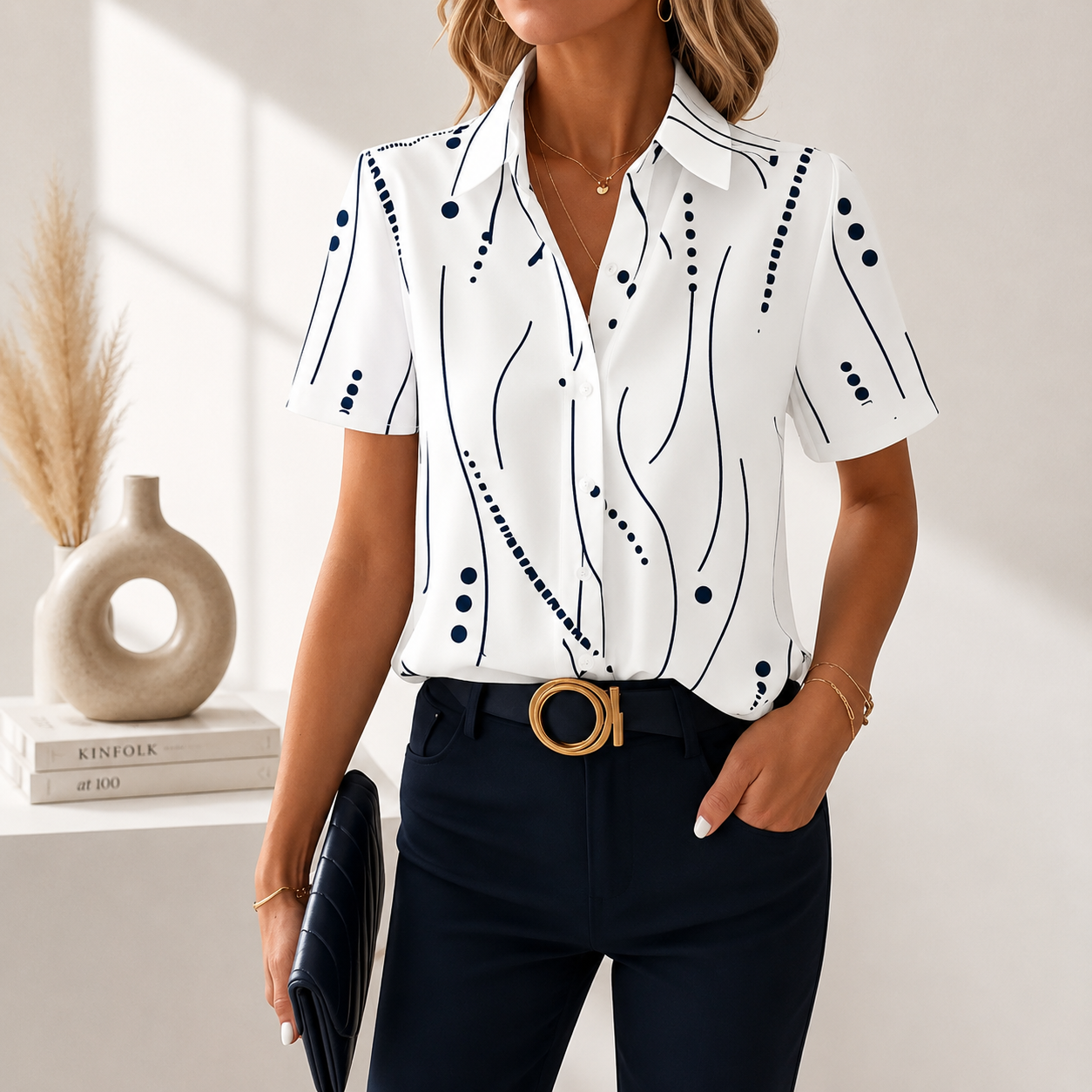Sherri™ | Modern Abstract Line Pattern Blouse