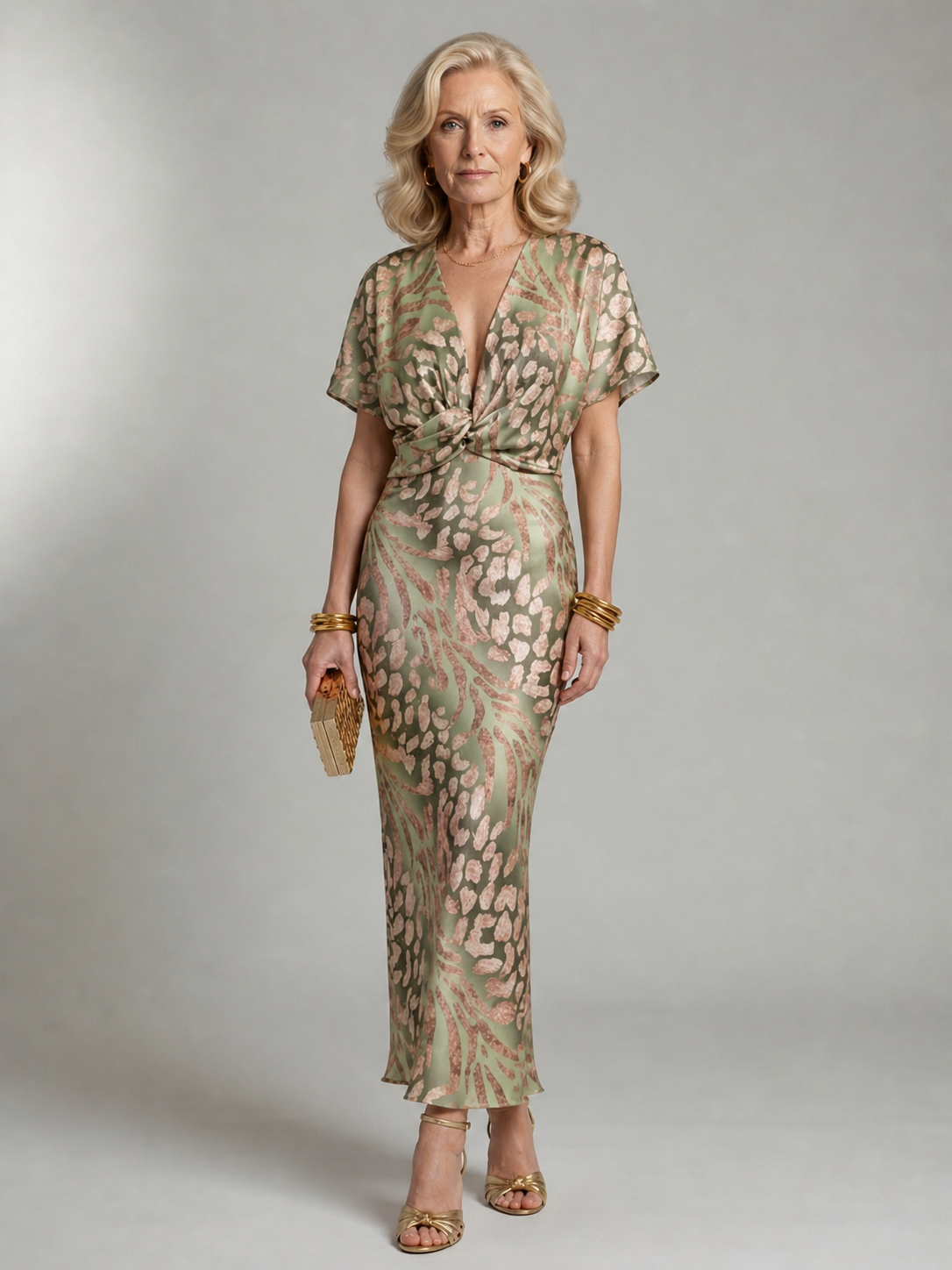 Kendra™ | Abstract Print V Neck Twist Waist Midi Dress