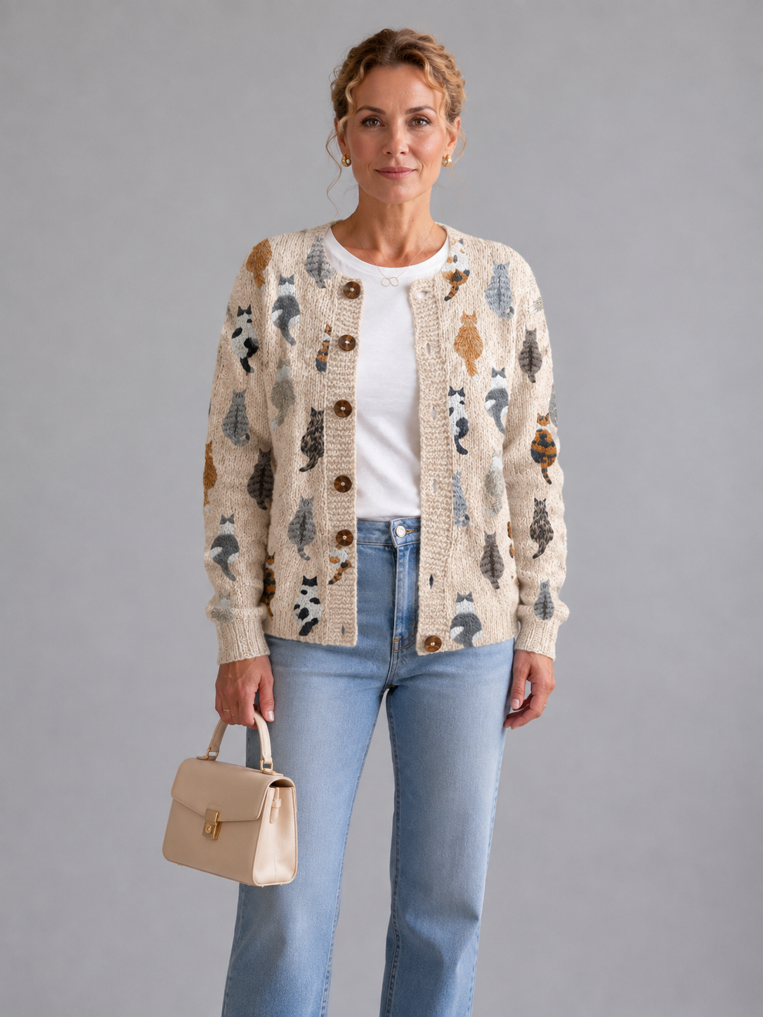 Charlotte™ | Cozy Cat Print Cardigan