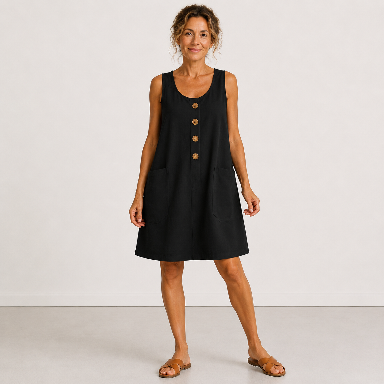 MABEL | Sleeveless Button-Front Mini Dress with Side Pockets