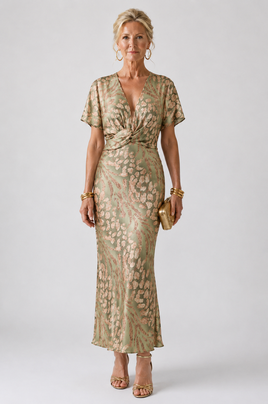 Kendra™ | Abstract Print V Neck Twist Waist Midi Dress