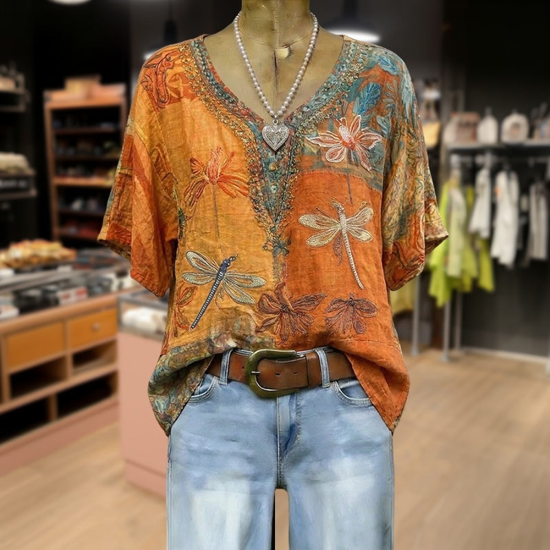 Vintage Dragonfly Print Blouse
