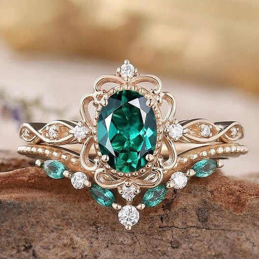 Aurelle Emerald Crown Ring Set
