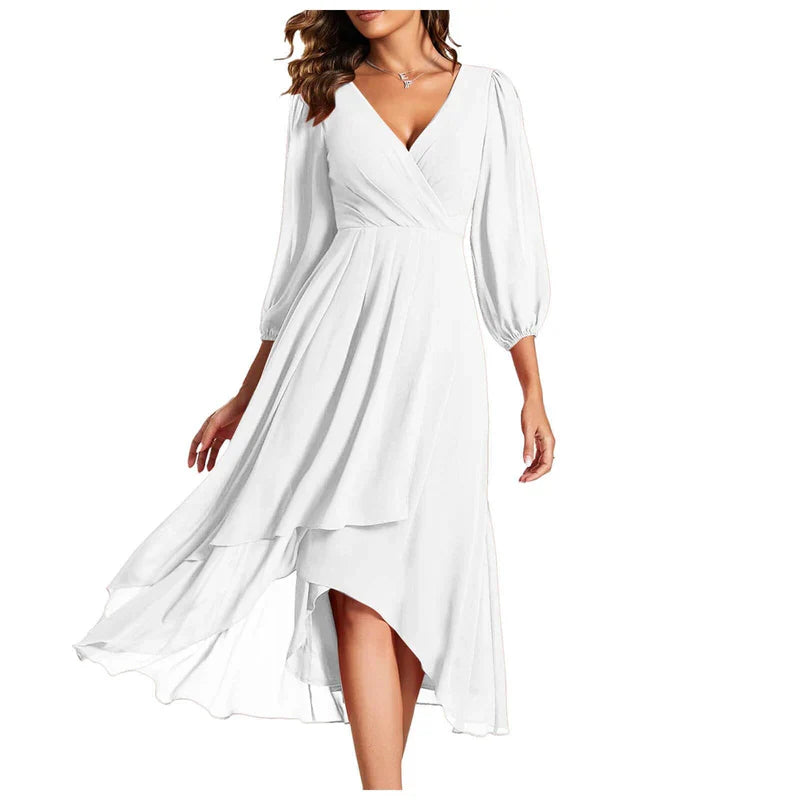 VITTORIA | Elegant dress with asymmetrical hem and flowing sleeves