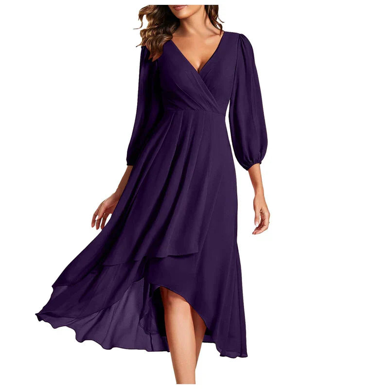 VITTORIA | Elegant dress with asymmetrical hem and flowing sleeves