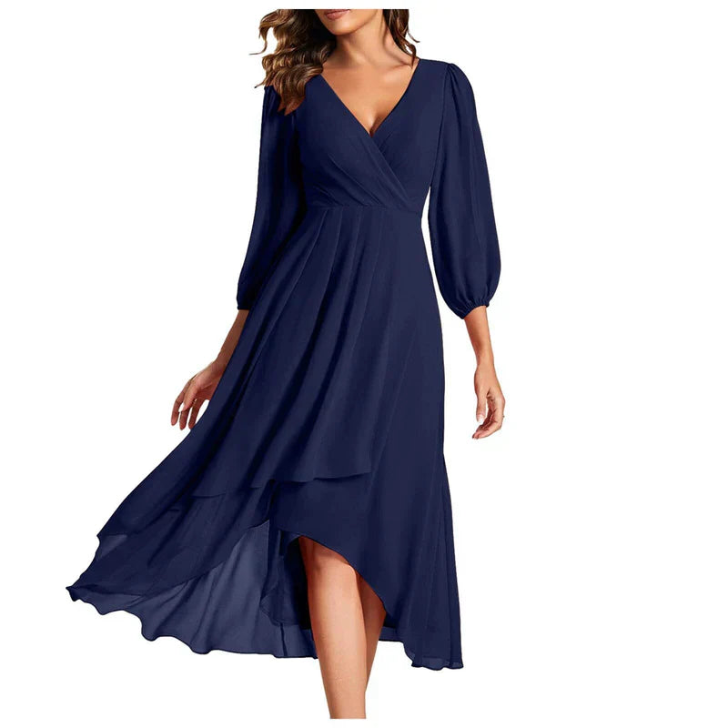 VITTORIA | Elegant dress with asymmetrical hem and flowing sleeves