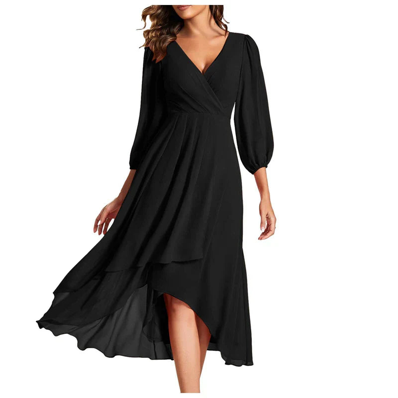 VITTORIA | Elegant dress with asymmetrical hem and flowing sleeves