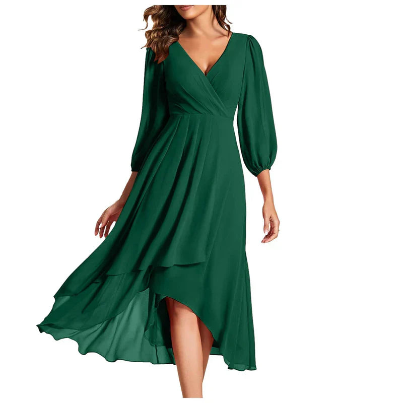 VITTORIA | Elegant dress with asymmetrical hem and flowing sleeves