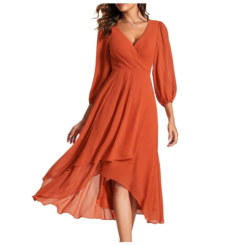VITTORIA | Elegant dress with asymmetrical hem and flowing sleeves