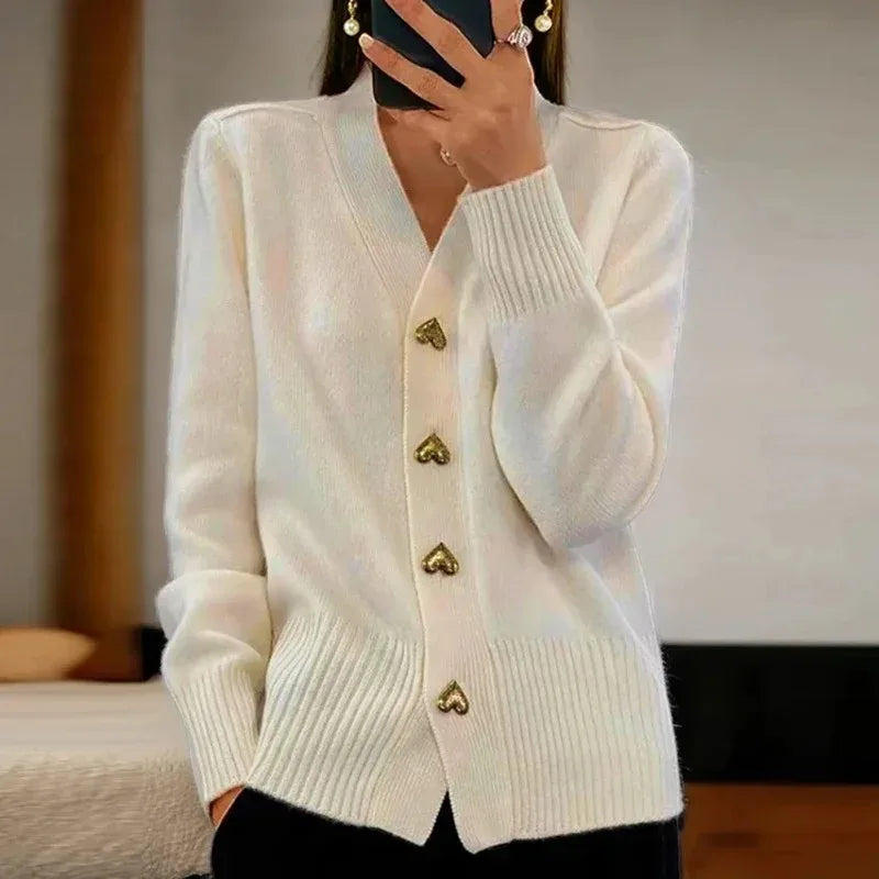 Teagan™ | Elegant Heart Button Knit Cardigan