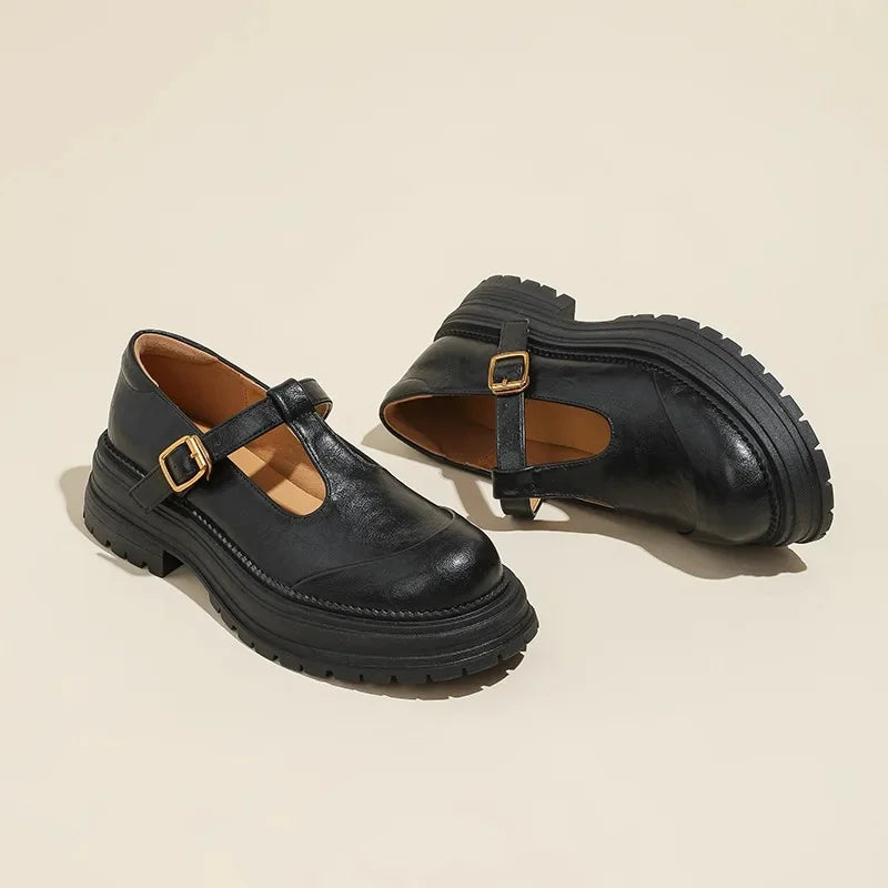 Emilia | Mary Jane Shoes with Golden Buckle