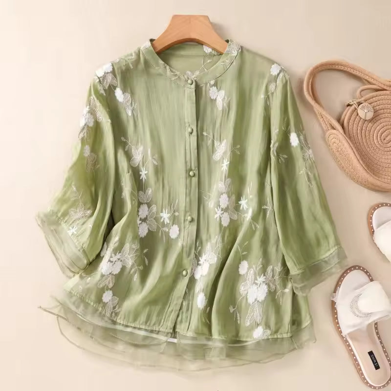 Mirabel™ | Round Neck Embroided Blouse