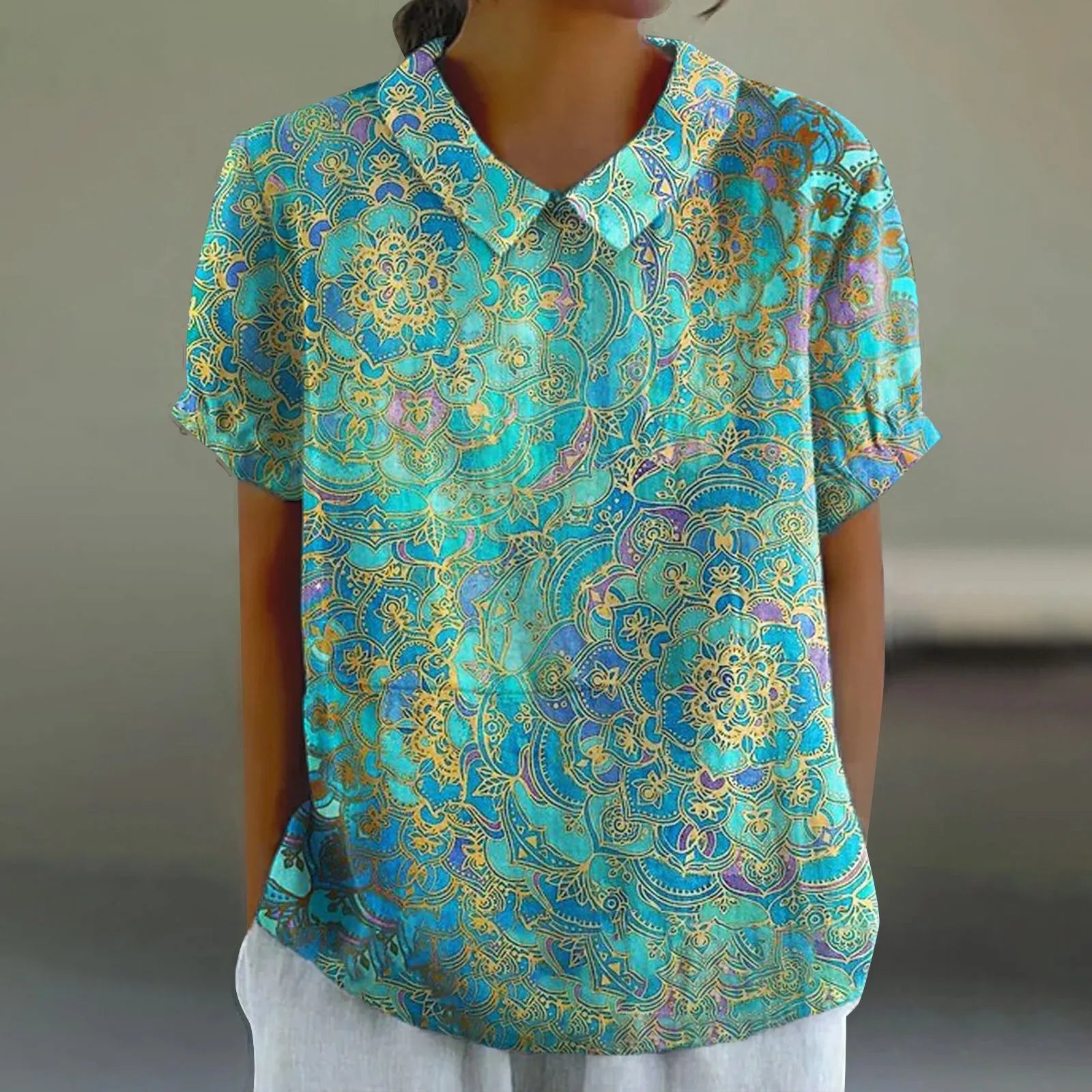 Cleo | Aqua Mandala Shirt