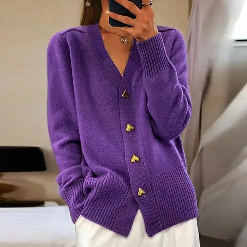 Teagan™ | Elegant Heart Button Knit Cardigan