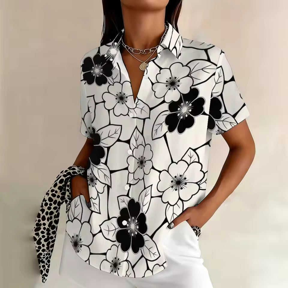 Black & White Floral Pattern Blouse